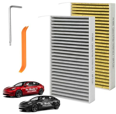 2pcs Activated Carbon Cabin Filter Compatible with Tesla Model 3 (2017-2025) & Tesla Model Y (2020-2025) - PM2.5 Cabin Air Filter Replacement OEM Filter Replacement Car Air Filter for CF12774,1107681