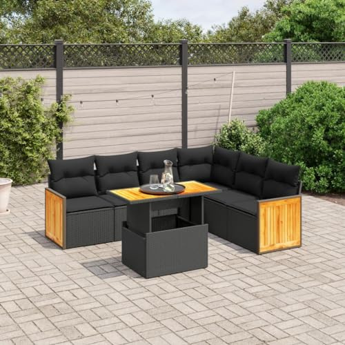 QJBSAVVA 7-TLG. Gartenmöbel Set Schwarz Poly Rattan mit höhenverstellbarem Tisch 100 x 55 cm UV-beständige Lounge für kleinen Balkon Terrasse und Garten