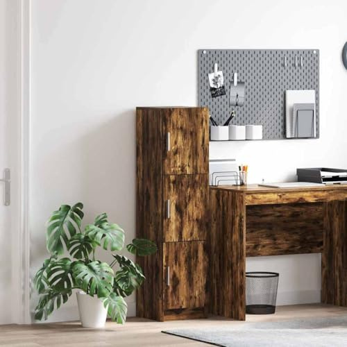 GeenYuu Highboard Räuchereiche 31,5x32x124 cm, Holzwerkstoff Modernes Design mit Tür, Robustes Sideboard für Wohnzimmer, Esszimmer, Schmale Kommode mit Viel Stauraum