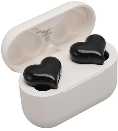Akozon Herzförmige Kabellose Ohrhörer, HiFi-Stereo-Sound, Wasserdichter 5.3-Kopfhörer mit Ladehülle für Mädchen und Frauen, Lila (Black)