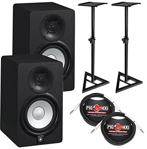 Yamaha HS5 Powered Studio Monitor Bundle with Two Monitors, Stands, and Cables