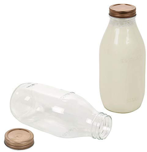 1L Glass Bottle Food Storage Jar with Copper Coloured Lid for Milk, Juice, Pasta, Cereal etc (1)