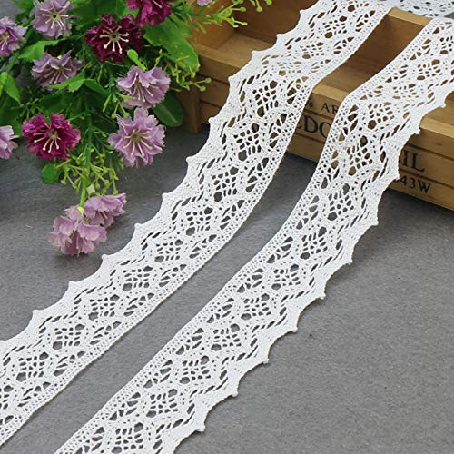 Yulakes 10 Yard 4.4cm Baumwolle spitzenband Vintage Häkelband Spitze Borte Häkelspitze Häkel-Borte Spitzenband für Nähen Handwerk Hochzeit Deko Scrapbooking Geschenkbox(Weiß)