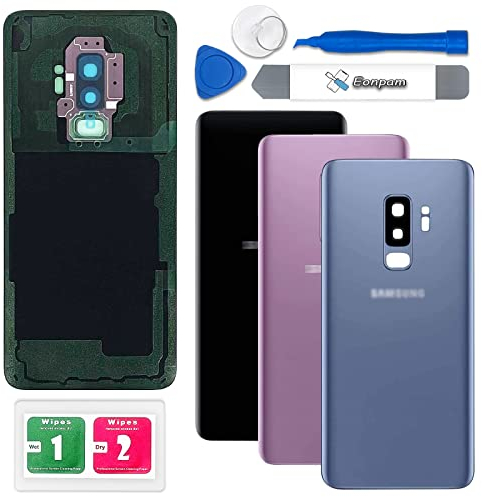 Eonpam akkudeckel für Samsung Galaxy S9+ Plus G965 Rückseite Glas Original Backcover Back Glas Ersatz Reparatur Set mit Kameraobjektiv (Blau)
