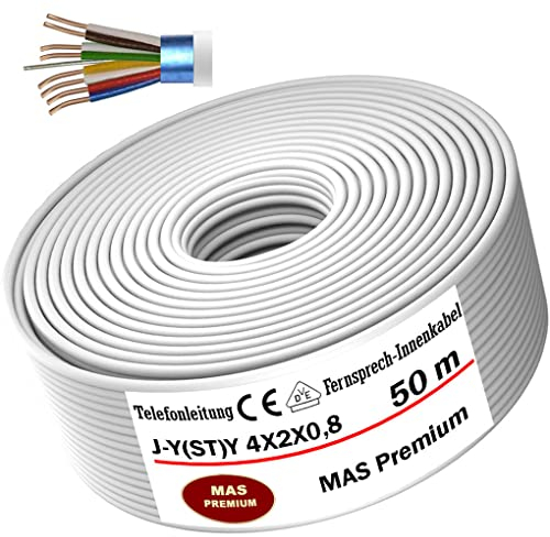 MAS Premium Von 5 bis 250m Telekommunikationskabel J-Y(ST) Y 2_4_6X2X0,8 Telefonleitung Klingelleitung Fernmeldeleitung (J-Y(ST) Y 4X2X0,8, 50m)
