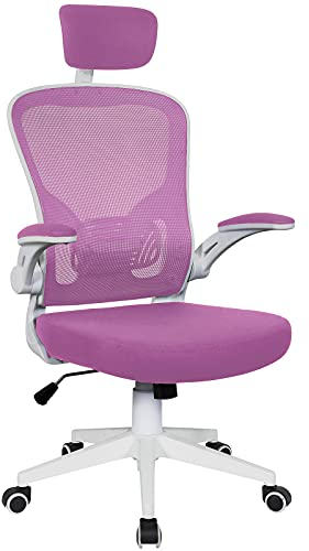 TRISENS Bürostuhl Ergonomisch Drehstuhl Schreibtischstuhl Mesh Netzstoff Office Stuhl, Farbe:Weiß/Rosa mit Kopfstütze