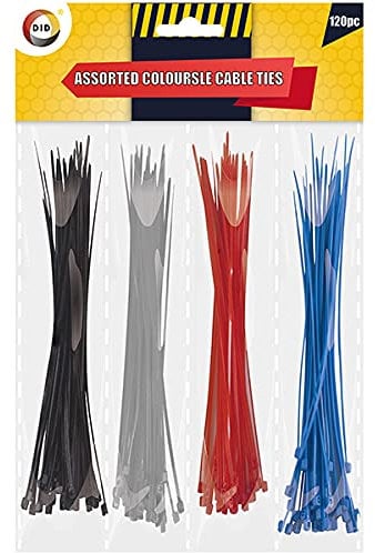 DID Cable Ties Assorted Colours, 120 Pack, 2mm x 150mm