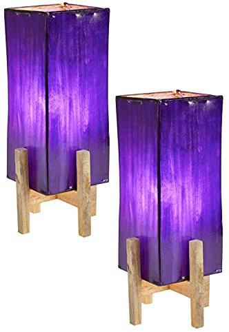 2er Set Orientalische Tischlampe Janka 30cm Lederlampe Quadratisch Lampe | Marokkanische kleine Tischlampen aus Metall, Lampenschirm aus Leder | Orientalische Dekoration aus Marokko, Farbe Lila