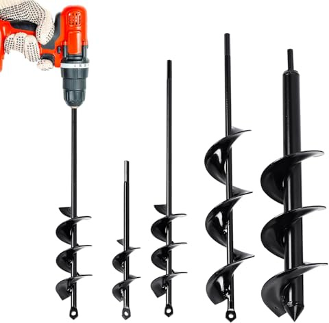 DEEGETEL Auger Drill Bit for Planting 4 Pack, Garden Ground Earth Spiral 3/8 Hex Drive Drill, Easy Bulb Post Hole Digger Flowers, Metal Bedding Digging Plant Rapid Planter Tool