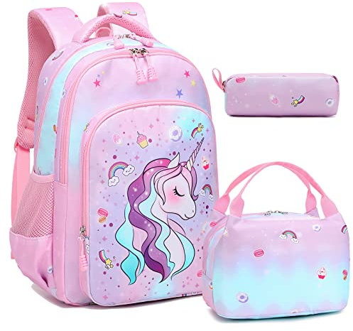 Kimwadalh Mochilas Unicornio Mochila Infantiles Niñas Set de Mochila Escolar Primaria Niñas Bolsa de Escolar para Niños Mochilas Unicornio para Niñas