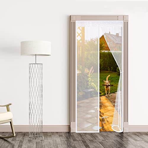 Magnetic Fly Insect Screen Door, 160x200cm Screen Mesh Curtain Fits to for Patio Door, Sliding, French, White