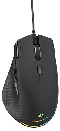 Nova Gaming Leo – kabelgebundene Gaming-Maus – ultraklarer optischer Sensor – DPI einstellbar zwischen 200 und 12800 DPI, RGB, 12 LED-Animationen, 6 programmierbare Tasten, 1,5 m langes geflochtenes
