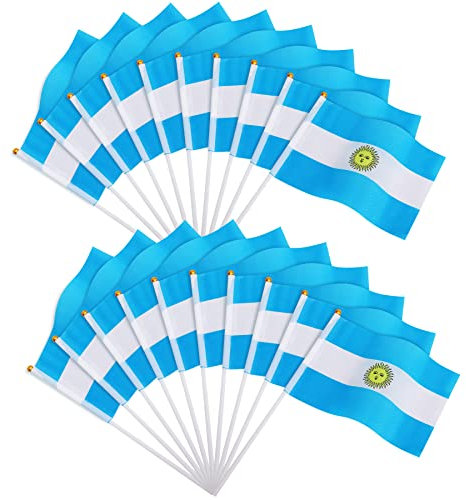 JUNEBRUSHS 20 banderas de Argentina, mini banderas de mano de 14 x 21 cm, banderas nacionales de bolsillo, decoraciones 2025 (banderas de Argentina)