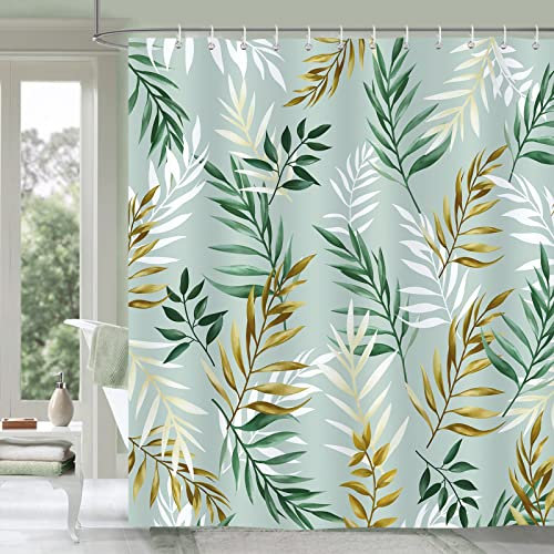 Bonhause Tenda Doccia Foglie Verdi Pianta 180 x 180 cm Tende per Doccia in Poliestere Impermeabile Antimuffa Lavabile Tende Bagno con 12 Ganci