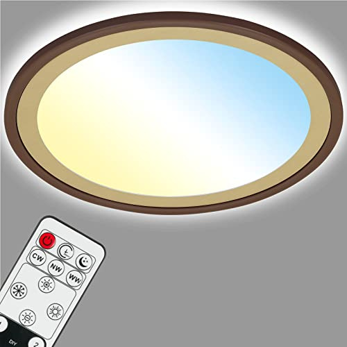 BRILONER Leuchten - LED Deckenlampe mit Backlighteffekt, Slim LED Deckenleuchte CCT, Ultra Flach, Dimmbar, Fernbedienung, Ø420 mm, Braun-Gold