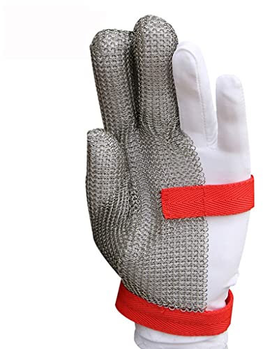 BCPPO Kettenhandschuh Schnittschutzhandschuhe aus Edelstahl, 3-Finger-Sicherheitsarbeitshandschuhe for Handwerker, Kettenhemd-Handschuhe aus Nylon-Armband (Size : 1PCS/XXL)