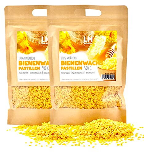 LM Bienenwachs Pastillen, 2 x 500g - Gelb - 100% natürliches, reines Bienenwachs geeignet für Kosmetik, Bienen-Wachstücher, Kerzenherstellung und Leder-/Holzpflege