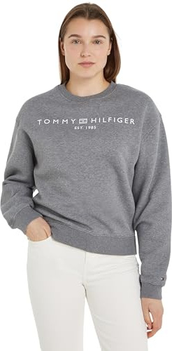 Tommy Hilfiger Damen Sweatshirt ohne Kapuze, Grau (Medium Heather Grey), XXL