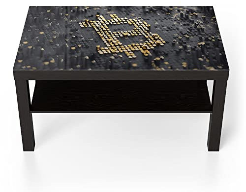 DEQORI Glastisch | schwarz groß 90x50 cm | Motiv Bitcoin Währungszeichen | ausgefallener Beistelltisch aus Glas | Hochglanz Couchtisch fürs Wohnzimmer | moderner Couch Tisch mit Design