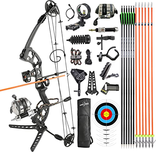 surwolf Bowfishing Compound Bogen Set Fertig zum Fischen Kit mit Bowfishing Reel, Bogen Angeln Pfeile Rechts Links Hand für Erwachsene Jugend Angeln Jagd, Zielschießen (Rechtshänder, schwarz)