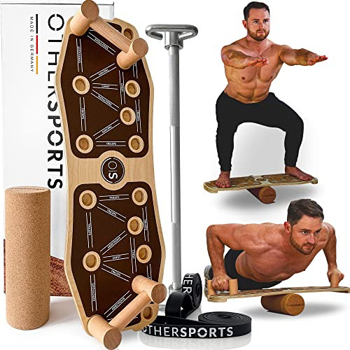 OTHERSPORTS Sportboard Grip - Balance Liegestütze Brett - Ganzkörper Gleichgewichts- und Muskelaufbau Trainingsgerät für zuhause – Ideales Brust Trainingsgerät und Balance Trainer (Bundle BraunGrip)