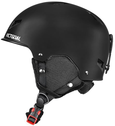 Victgoal Skihelm Herren Damen mit Warme Flusen-Ohrpolster, Gute Belüftung Sicherheits Snowboardhelm für Erwachsene zum Skifahren Wintersportarten Einstellbare M/L Skihelme (Schwarz, L: 59-61cm)