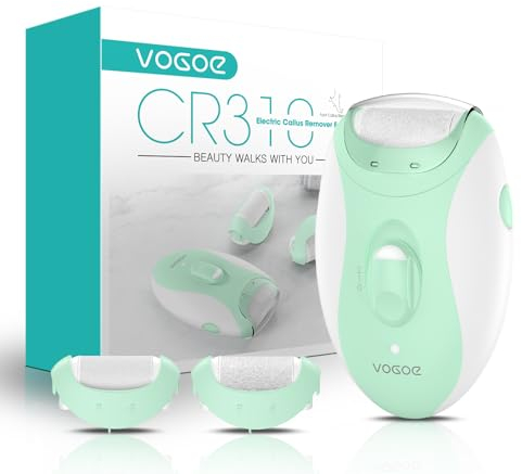 VOGOE Rapeuse Pieds Electrique, Rape Pieds Rechargeable LED avec 3 Rouleaux Lime Ponceuse Pied, 2 Vitesses Râpe Pied Pedicure Soin Pieds Doux pour Callosité Corne peau Morte CR310 Vert
