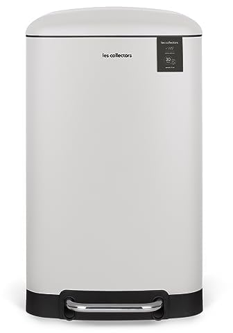 Les Collectors Poubelle de Cuisine à pédale Acier inoxydable n°728, Capacité 30L, Compacte, Seau intérieur amovible, Design élégant Finition Mat, Résistante, Fermeture couvercle silencieuse, Blanche