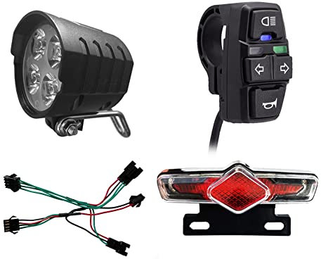FTEYJEUIOTY Bike Front and Ebike Rear Light Set Input 36V 48V 52V 60V with DK336 Light Horn Turning Switch E-Bike Light
