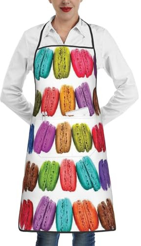 VVIEER Handgezeichnete Teekannen und Tassen, bedruckte Latzschürze, Unisex, Kochschürze mit Tasche für Zuhause, Küche, Backen, Gartenarbeit, Grillen, Makronengebäck mit Geschmack, One size