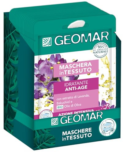 GEOMAR | Maschera In Tessuto, Idratante Antiinvecchiamento, 95% di Origine Naturale, Testato Dermatologicamente, Formula Vegan, 24 x 22 ml