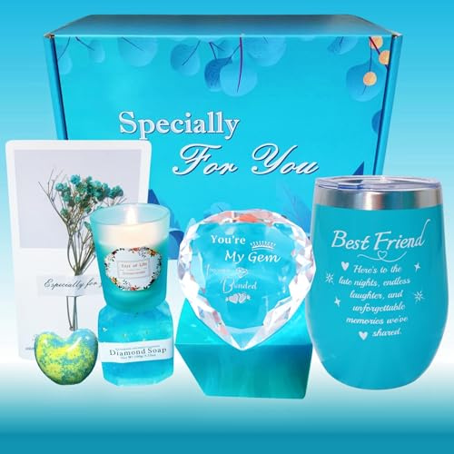 Best Friend Birthday Gifts, Friendship Gifts for Women, Bestie, Christmas | Bestie Gifts for Women, Presents for Best Friends, Gifts for Female Friend, Tumbler, Heart Crystal & Birthday Card Set