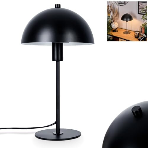 Tischleuchte Sandvig, moderne Nachttischlampe aus Metall in Schwarz, runde Tischlampe im Retro-/Vintage Design, 1-flammig, Ø 20 cm, Höhe 36 cm, mit An-/Ausschalter am Kabel, 1 x E14, ohne Leuchtmittel