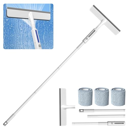 Ventana Limpieza Combo,Rasqueta Limpiacristales,3 en 1 Limpia Cristales,con 3 Paños de Microfibra,Kit Limpiacristales Profesional,Limpiador de Ventanas para Ducha y Puerta de Cristal.