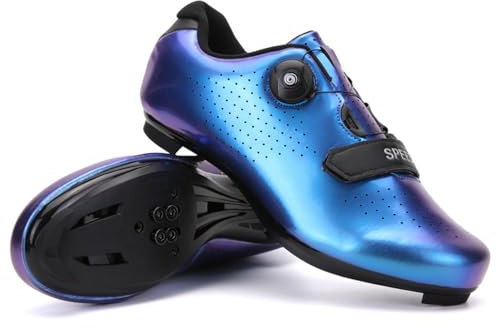 Treer Cycling Shoes for Men and Women - Road and Mountain Bike Shoes With SPD Cleats - Unisex for Indoor and Outdoor Spin Biking - Aurora Blue