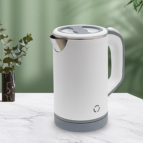 MIIWWOWO Hervidor de agua de viaje pequeño, de 800 ml, de acero inoxidable, hervidor de agua de viaje, mini hervidor de agua para camping, viajes, oficinas (blanco)