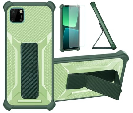 Aroepurt Hülle Für Huawei Y5p Hülle Case Handyhülle Schutzhülle Cover [mit gehärtetem Glas-Screen-Protector] Hybrid [Folding Support Magnetic] [Frosted Anti-Fingerprint] Grün