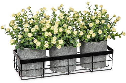 Briful 3er Set Künstliche Schleierkraut im Topf mit Metallkorb Kunstblumen Wie Echt Gypsophila Dekoblumen für Home Fenster Badzimmer Dekoration