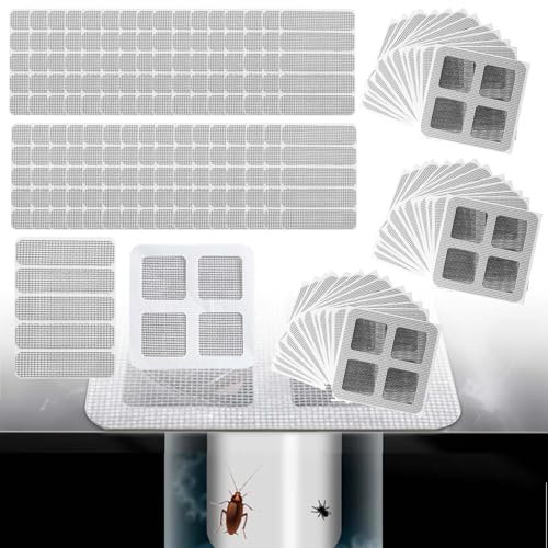 SVOCK 100 Piezas Filtro Pelos Desague Ducha, 60pcs Rejilla Desague Ducha y 40pcs Reparar Mosquitera, Filtro Ducha Pelo Cinta Reparadora de Mosquiteras, Pegatinas de Malla para El Pelo de Desagüe Ducha