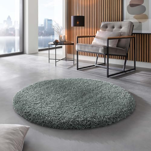 Taracarpet Shaggy Hochflor Langflor Teppich Twilight Luxus Qualität aus Belgien geeignet fürs Wohnzimmer Schlafzimmer und Kinderzimmer 4422 grün 200x200 cm rund