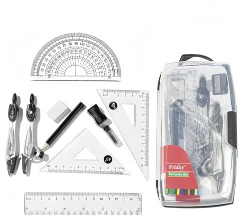 10 Pcs Geometry Compass Set,School Stationery Set,Protractor and Compass Set with Storage Box,Secondary School Stationery Set for School Student Math and Home Education