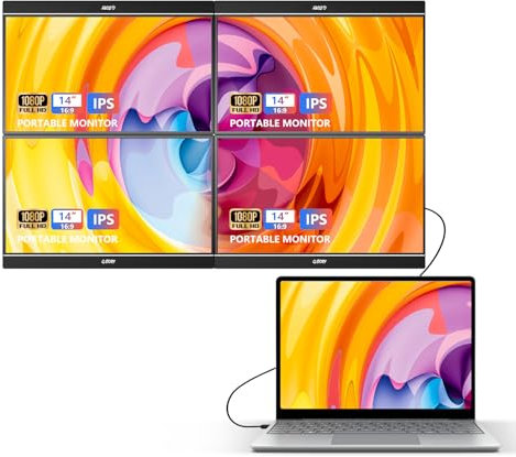 G-STORY Quad Monitor for Laptop 14 Inch, 1080P Full HD Screen Extender for Laptops Compatible with Windows/Mac (Driver Required), One Type-C Cable for Four Displays (Stand Not Included)