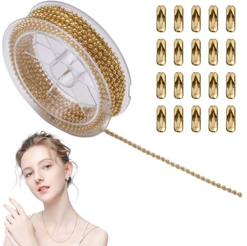 5M Edelstahl Kugelkette Mit 20 Stk kugelketten Verbinder, 2mm Perlen Rollenkette, Kugelkette mit Anschlüssen, Edelstahl Verlängerungskette, DIY-Herstellung, Halsketten, Armbänder, Schlüsselanhänger