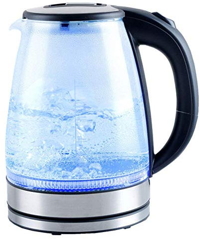 Hervidores, Hervidores de Vidrio para Agua Hirviendo, Hervidor de Agua Ecológico de 1.8L con LED Iluminado, Caldera de Agua Inalámbrica con Tapa Interior de Acero Inoxidable, Protección de Apagado