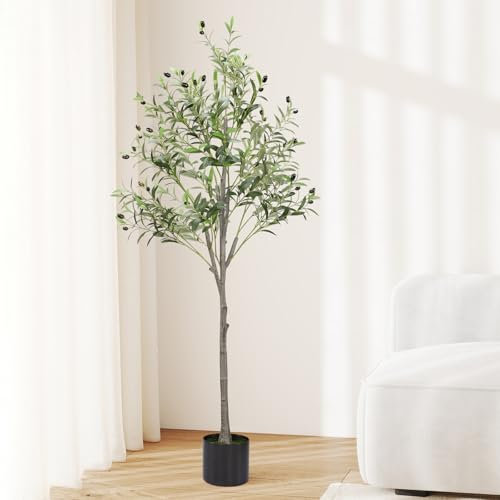 Alyvisun 150cm Olivo Pianta Artificiale, Piante Finte da Interno con Foglie D'olivo Realistiche e Base Inferiore Ispessita con Peso in Cemento, Olivo Artificiale Grandi for Living Room Bedroom Office