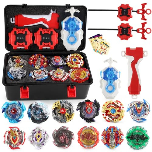 12 Pcs Battling Top Gyros Turbos Set, Kreisel 4D Spielzeug Geschenk 3 Launcher Mit Box Set-06A