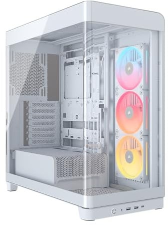 CORSAIR Frame 4500X LX-R RGB LINK Panoramaglas Mid-Tower-PC-Gehäuse – InfiniRail Lüftermontagesystem, Passend für Zwei 360 mm Radiatoren, GPU Anti-Sag, Enthält 3X LX120R RGB LINK Lüfter – Weiß