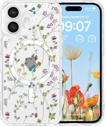 RALEAVO for iPhone 17 Case for Magsafe Magnetic Floral Cute Cover-Branch | For iPhone 17 Compatible with Magsafe Magnetic Case, Girls Women Cute Aesthetic Case, Shockproof Slim Hard PC Cover