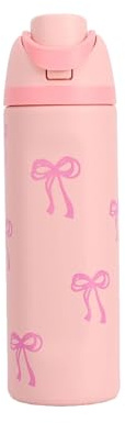 304 Stainless Steel Fitness Sports Vacuum Bottle with Handle and Straw, Large Capacity Macaron Thermal Mug /16/19/24/32 oz (Pink Bow tie,24)