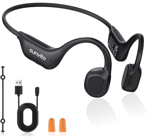 sunvito Auriculares Conduccion Osea Bluetooth 6.0, IPX6 Impermeables Cascos Abiertos Oseos Oído Abierto Bluetooth 6.0 con Mic para Running Ciclismo Fitness